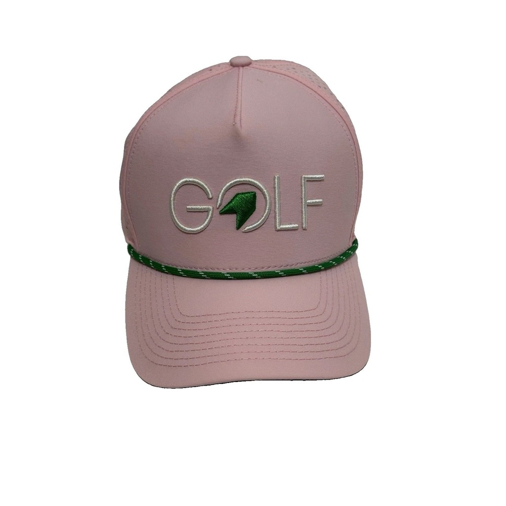 1764 Vented Pink and Green Embroidered Rope Golf Hat Adjustable Floral Brim